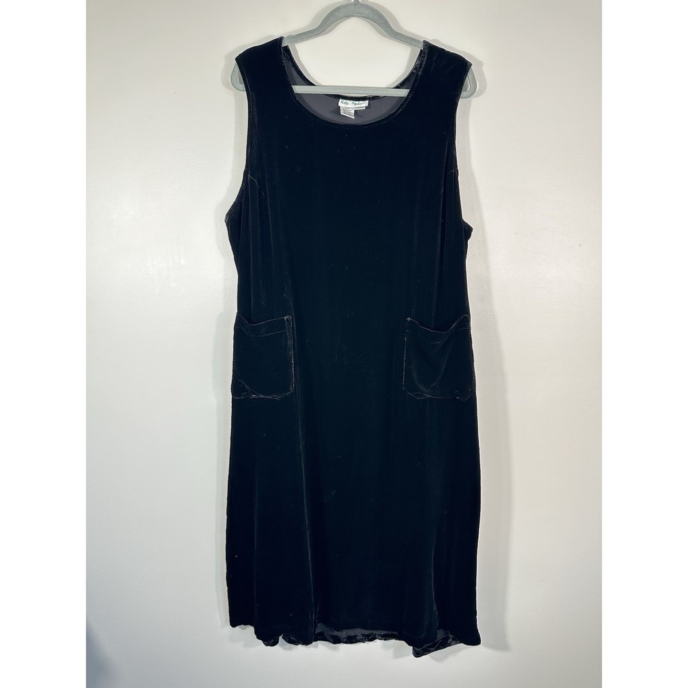 Vintage Ulla Popken Dress Womens 20/22 Black Silk Rayon Velvet Jumper Modest 90s